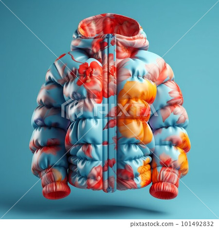 Glossy colorful puffer jacket. Generative AI Glossy colorful puffer jacket. Generative AI 101492832