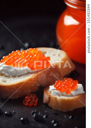 Fresh red caviar food photography. Generative AI 101492844