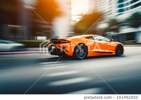Fast motion sport car on city roads. Generative AI 101492850