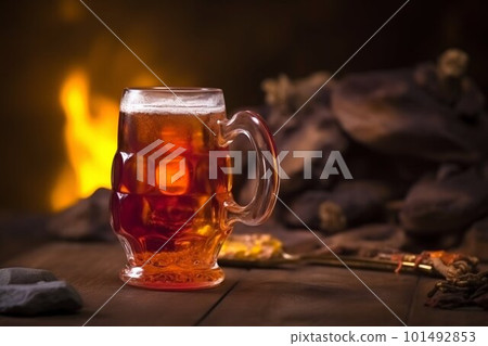 Amber beer ale in glass mug in tavern pub. Generative AI Amber beer ale in glass mug in tavern pub. Generative AI 101492853