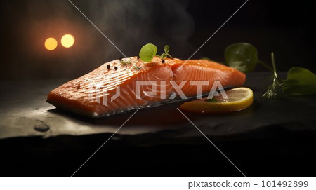 Salmon steak close up. Generative AI Salmon steak close up. Generative AI 101492899