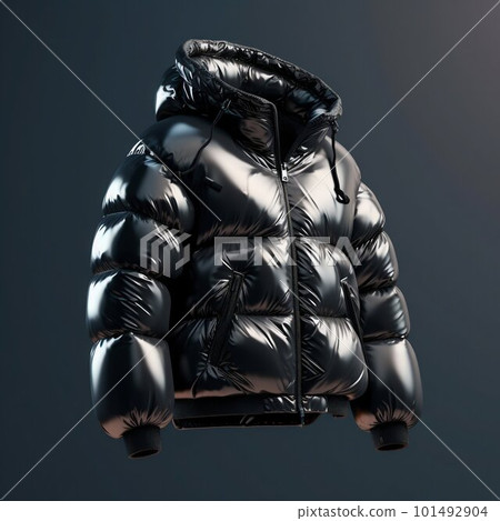 Glossy black puffy jacket. Generative AI 101492904