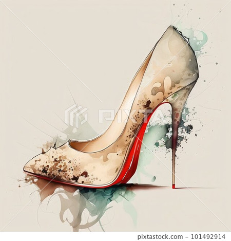 High heels louboutin sandals, stilettos with peep toe. Generative AI 101492914