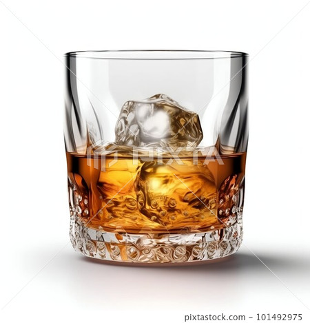 Whiskey glass with ice cubes. Generative AI 101492975