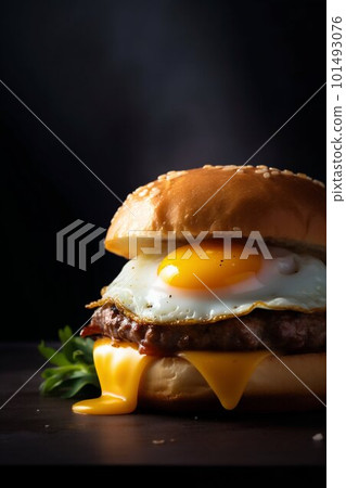 Burger on a brioche bun. Generative AI Burger on a brioche bun. Generative AI 101493076