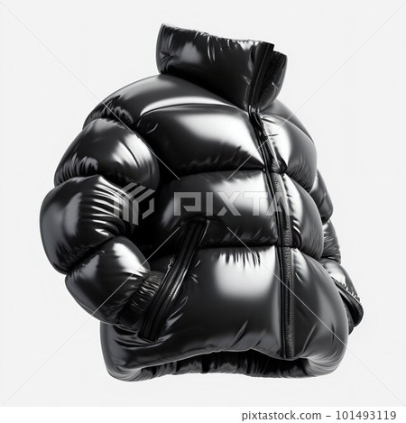 Glossy black puffy jacket. Generative AI Glossy black puffy jacket. Generative AI 101493119