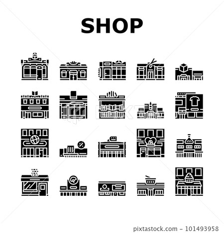 store shop retail market icons set vector - Stock Illustration ...
