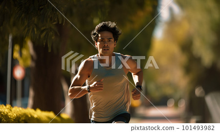 nice easy jog on a summer morning in my residential area, AI generative image 101493982