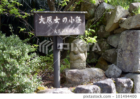 春天的三千院：京都市左京區大原路上的大原女像 101494400