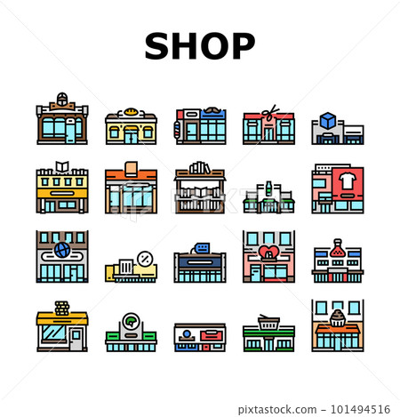 store shop retail market icons set vector 101494516