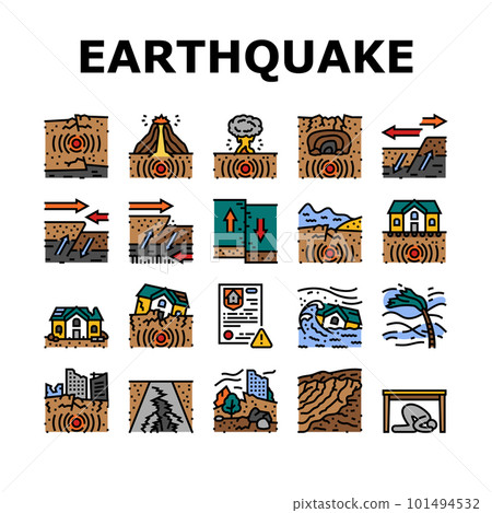 earthquake disaster wave crack icons set vector earthquake disaster wave crack icons set vector 101494532