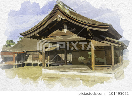 水彩風格宮島,嚴島神社,能舞台,廣島縣廿日市市 水彩風格宮島,嚴島神社,能舞台,廣島縣廿日市市 101495021