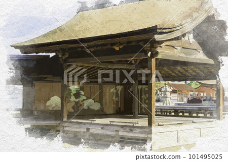水彩風格宮島，嚴島神社，能舞台，廣島縣廿日市市 101495025