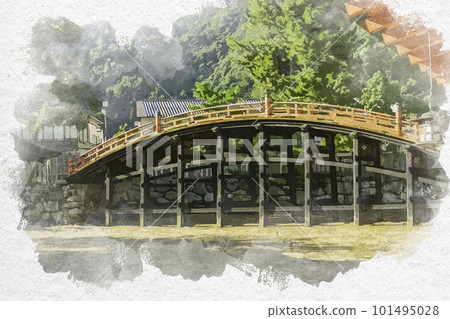 Watercolor-style Miyajima, Itsukushima Shrine, Soribashi, Hatsukaichi City, Hiroshima Prefecture Watercolor-style Miyajima, Itsukushima Shrine, Soribashi, Hatsukaichi City, Hiroshima Prefecture 101495028