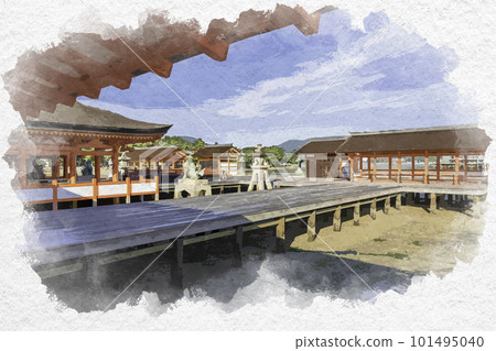 Watercolor-style Miyajima, Itsukushima Shrine, Hirabutai, Hatsukaichi City, Hiroshima Prefecture Watercolor-style Miyajima, Itsukushima Shrine, Hirabutai, Hatsukaichi City, Hiroshima Prefecture 101495040