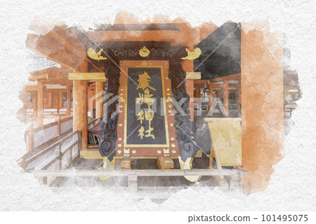 Watercolor-style Miyajima, Itsukushima Shrine plaque, Hatsukaichi City, Hiroshima Prefecture Watercolor-style Miyajima, Itsukushima Shrine plaque, Hatsukaichi City, Hiroshima Prefecture 101495075