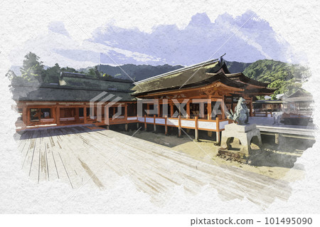 Watercolor-style Miyajima, Itsukushima Shrine Haraeden, Hatsukaichi City, Hiroshima Prefecture Watercolor-style Miyajima, Itsukushima Shrine Haraeden, Hatsukaichi City, Hiroshima Prefecture 101495090