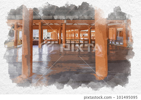 Watercolor-style Miyajima, Itsukushima Shrine Haraeden, Hatsukaichi City, Hiroshima Prefecture Watercolor-style Miyajima, Itsukushima Shrine Haraeden, Hatsukaichi City, Hiroshima Prefecture 101495095