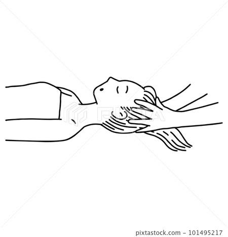 接受頭部按摩的女人，畫線，單色 101495217