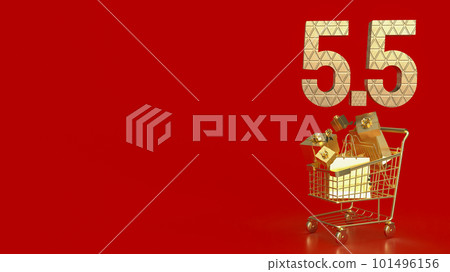 The gold number 5.5 on shopping cart for special offer concept 3d rendering 101496156
