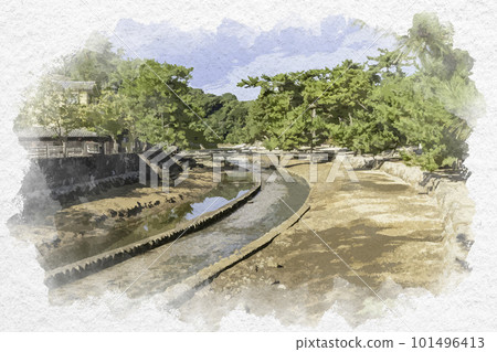 Watercolor-style Miyajima, Mitarai River, Hatsukaichi City, Hiroshima Prefecture Watercolor-style Miyajima, Mitarai River, Hatsukaichi City, Hiroshima Prefecture 101496413