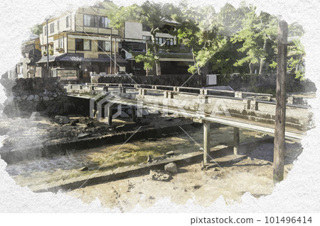 Watercolor-style Miyajima, Mitarai River, Hatsukaichi City, Hiroshima Prefecture 101496414