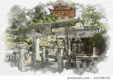 Watercolor-style Miyajima Aragushi Shrine, Hatsukaichi City, Hiroshima Prefecture Watercolor-style Miyajima Aragushi Shrine, Hatsukaichi City, Hiroshima Prefecture 101496450