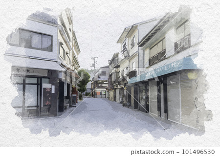 廣島縣廿日市市水彩風格的宮島商店街 廣島縣廿日市市水彩風格的宮島商店街 101496530