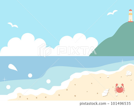 海岸、大海和燈塔的插圖 螃蟹和貝殼版本 101496535