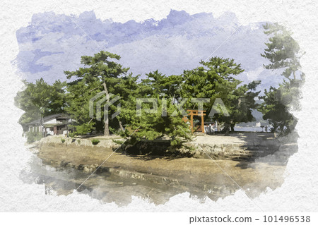 水彩風格的清盛神社,廣島縣廿日市市宮島 水彩風格的清盛神社,廣島縣廿日市市宮島 101496538