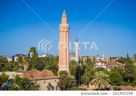 Minaret of Alaaddin Mosque in Antalya, Turkey. Yivli Minare Minaret of Alaaddin Mosque in Antalya, Turkey. Yivli Minare 101497299