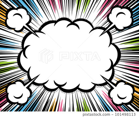 Cloud-shaped frame and concentration line background material American comic style Cloud-shaped frame and concentration line background material American comic style 101498113