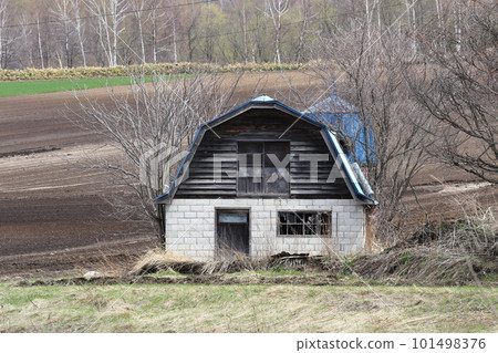 Hokkaido Okhotsk region Old cow barn with pasture fields 101498376