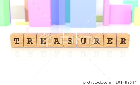 A wooden block printed with the word TREASURER A wooden block printed with the word TREASURER 101498584
