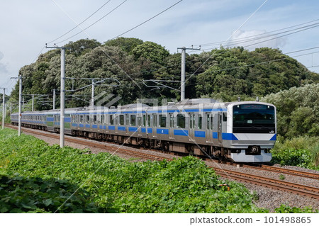 穿過綠地的常磐線電車 101498865