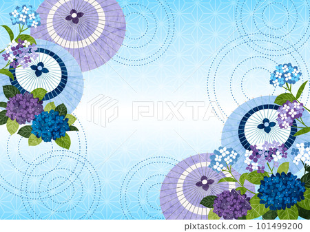 Hydrangea and Japanese umbrella rainy season Japanese background horizontal light blue Hydrangea and Japanese umbrella rainy season Japanese background horizontal light blue 101499200