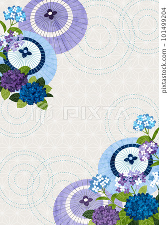 Hydrangea and Japanese umbrella rainy season Japanese background vertical white 101499204