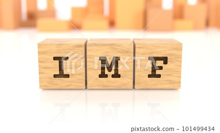 A wooden block with the letters IMF printed on it A wooden block with the letters IMF printed on it 101499434