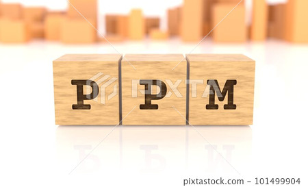 A wooden block with the letters PPM printed on it A wooden block with the letters PPM printed on it 101499904