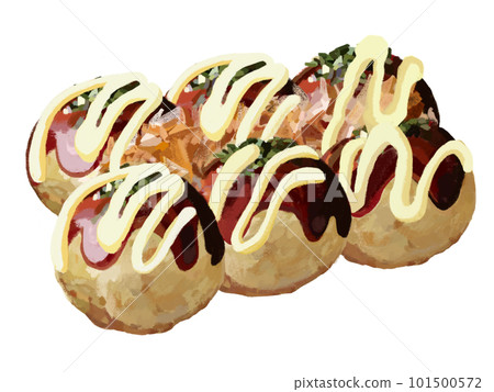 Takoyaki with sauce and mayonnaise 101500572
