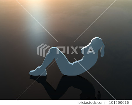 Female silhouette doing abdominal exercises negative 3D illustration sideways 101500616
