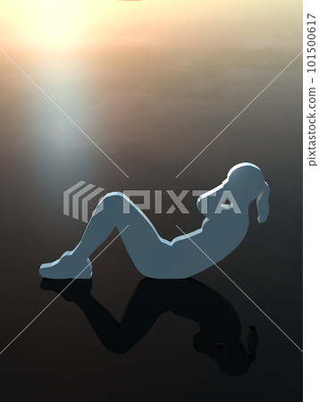 Female silhouette doing abdominal exercises negative 3D illustration vertical 101500617