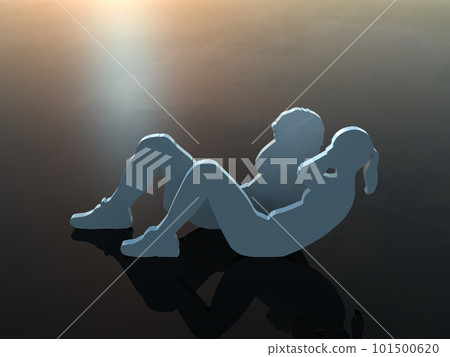 Male and female silhouettes doing sit-ups negative 3D illustration sideways Male and female silhouettes doing sit-ups negative 3D illustration sideways 101500620