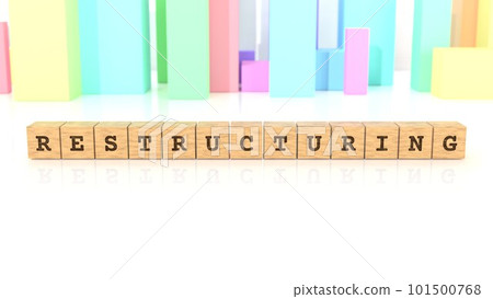 A wooden block printed with the word RESTRUCTURING A wooden block printed with the word RESTRUCTURING 101500768