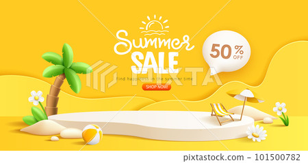 Summer sale podium display on yellow background Summer sale podium display on yellow background 101500782