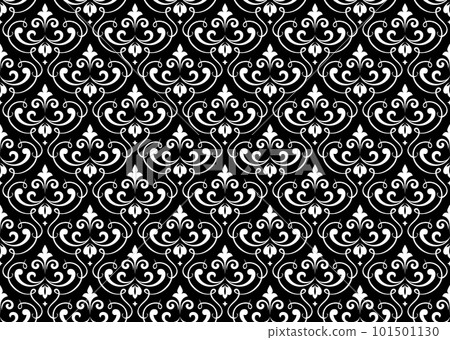 Wallpaper in the style of Baroque. Seamless vector background. White and black floral ornament. Graphic pattern for fabric, wallpaper, packaging. Ornate Damask flower ornament Wallpaper in the style of Baroque. Seamless vector background. White and black floral ornament. Graphic pattern for fabric, wallpaper, packaging. Ornate Damask flower ornament 101501130