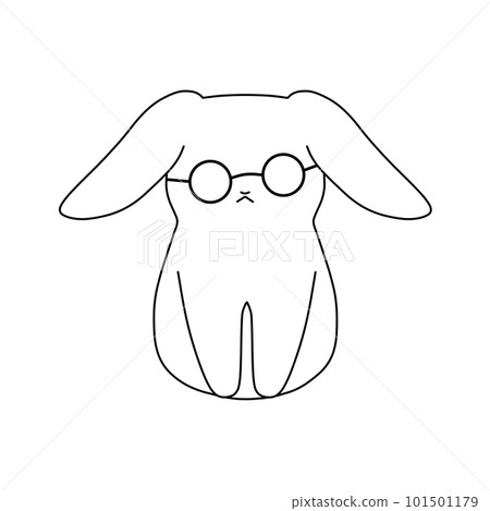 A line drawing of a rabbit wearing misaligned black-rimmed glasses A line drawing of a rabbit wearing misaligned black-rimmed glasses 101501179