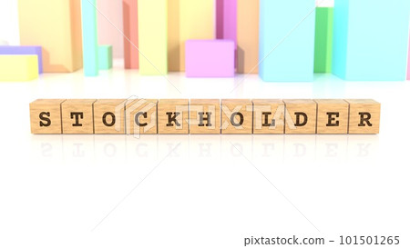 A wooden block with the words STOCKHOLDER printed on it 101501265