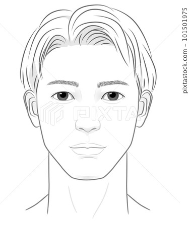 一個年輕人的臉的線條畫插圖 一個年輕人的臉的線條畫插圖 101501975