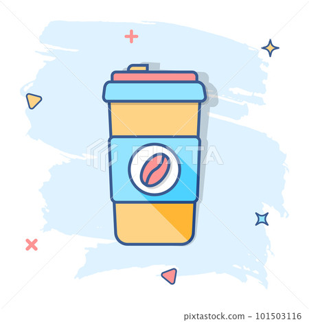Coffee, tea cup icon in comic style. Coffee mug vector cartoon illustration pictogram. Drink business concept splash effect. 101503116